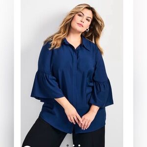 Eloquii Sonia Bell Sleeve Blouse Blue